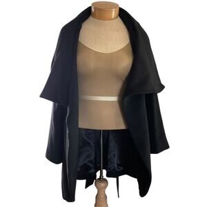 Elie Tahari Women's Small Black Wool Coat Jacket Blend Belted Waterfall Collar